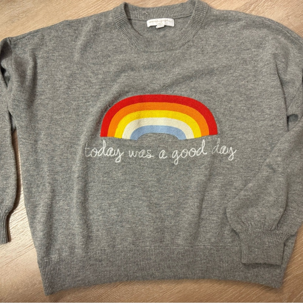 Gray Sweater with Rainbow Design